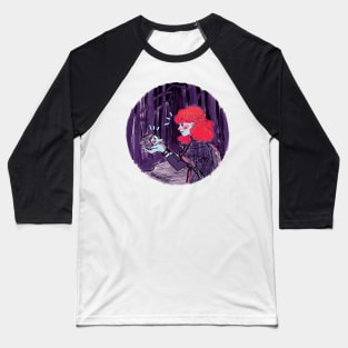 Red haired girl (Maple) with a cute hedgehog (Muffin) in the forest at night Baseball T-Shirt